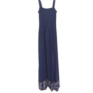 Band Of Gypsies Blue Floral Smocked Maxi Dress S Boho